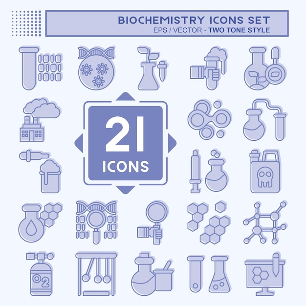 Conjunto de iconos Bioquímica relacionada con el símbolo de bioquímica estilo de dos tonos diseño simple editable