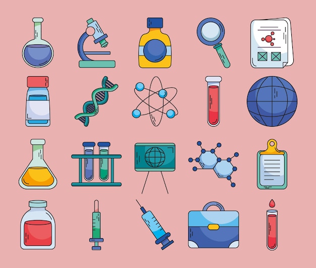 Conjunto de iconos de biotecnología y química