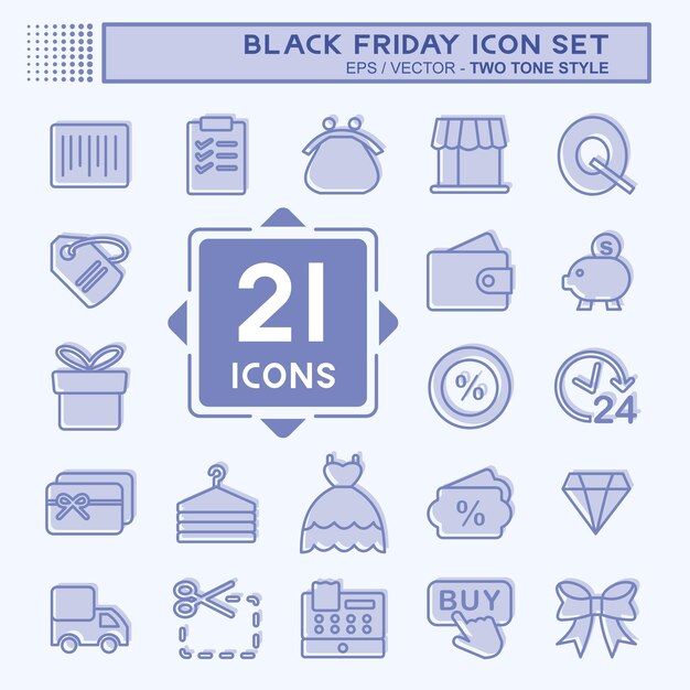Conjunto de iconos Black Friday adecuado para el símbolo de negocios estilo de dos tonos diseño simple editable