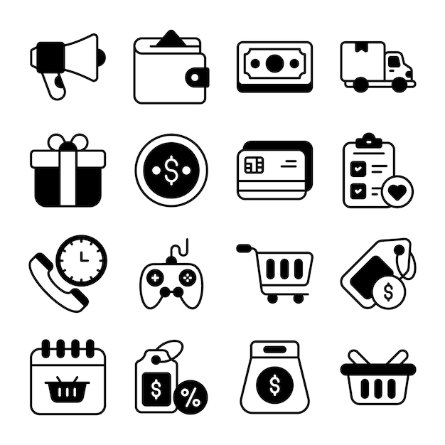 El conjunto de iconos del Black Friday para compras, comercio, mercado, tienda.