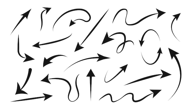 Conjunto de íconos de bocetos dibujados a mano de vector de flecha Conjunto del elemento de dirección de boceto dibujado a mano de Doodle