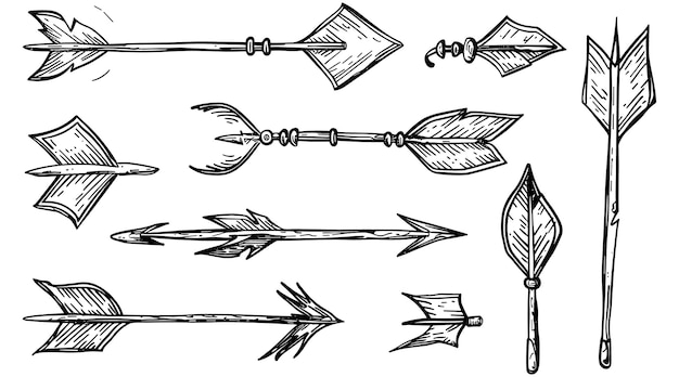 Conjunto de íconos de bocetos dibujados a mano de vector de flecha Conjunto del elemento de dirección de boceto de Doodle dibujado a mano