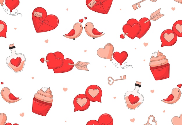 Vector conjunto de iconos para la boda del día de san valentín y el patrón de citas románticas