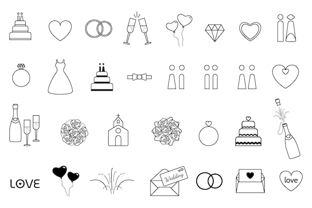 Conjunto de iconos de boda para web y aplicación Ilustración de vector de estilo de esquema