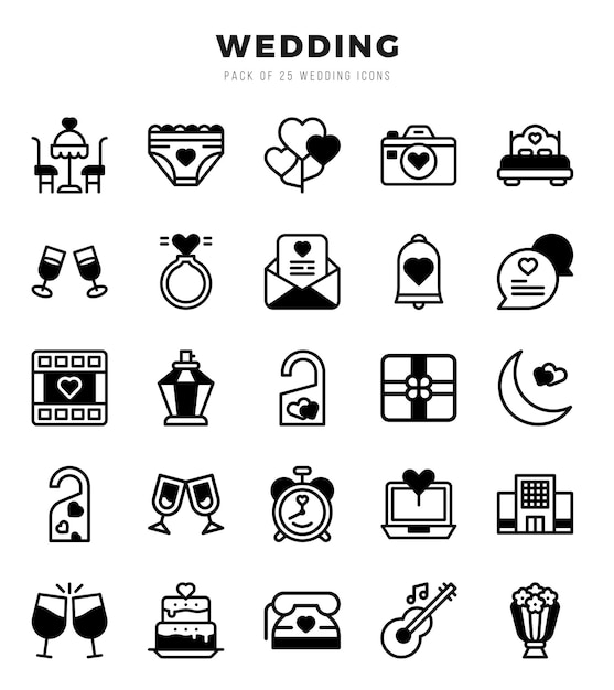 Conjunto de iconos de bodas Ilustración vectorial