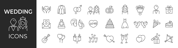 Conjunto de iconos de bodas Ilustración vectorial