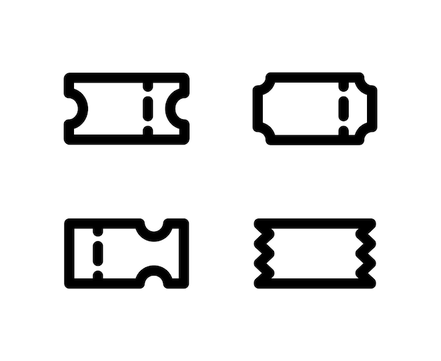Conjunto de iconos de boleto y cupón Icono de boleto de rifa de línea Icono web de línea de venta de descuento