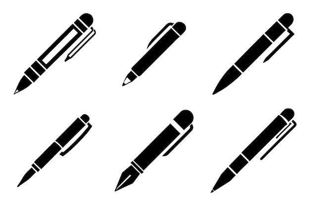Conjunto de iconos de bolígrafo en estilo vectorial minimalista