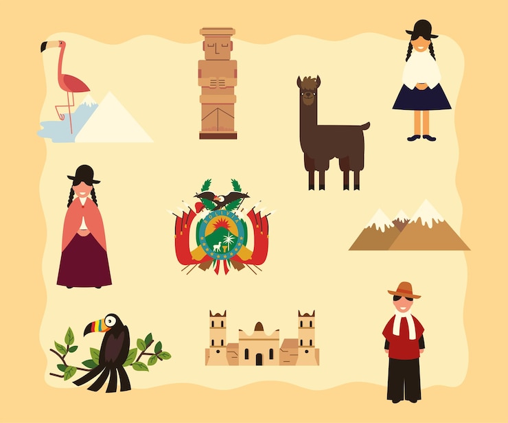 Vector conjunto de iconos de bolivia