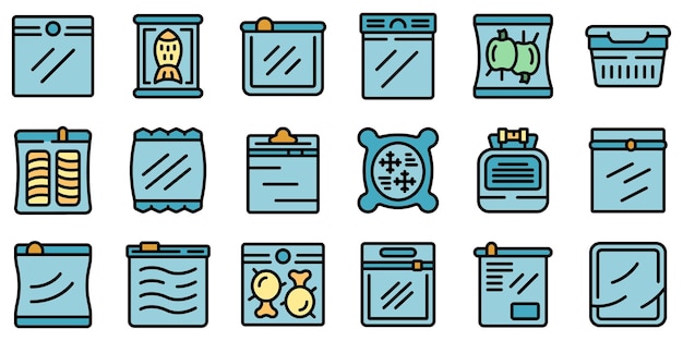 Conjunto de iconos de bolsa hermética vector plano