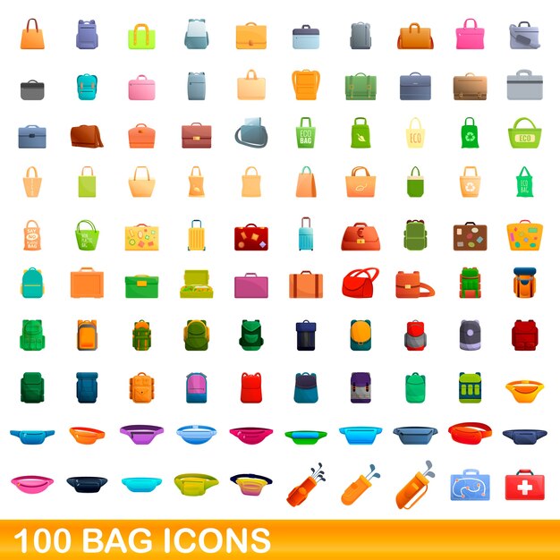 Conjunto de iconos de bolsa. ilustración de dibujos animados de iconos de bolsa en fondo blanco