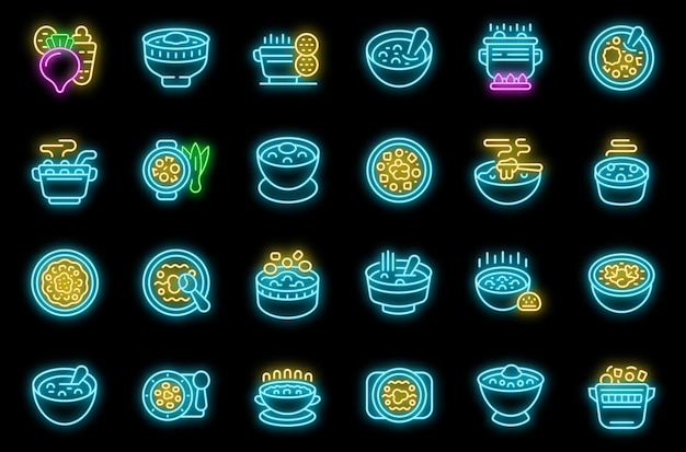 Conjunto de iconos Borsch neón vectorial