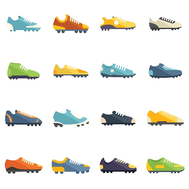 Conjunto de iconos de botas de fútbol vector plano