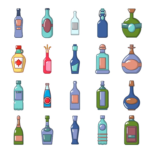 Conjunto de iconos de botella de alcohol. conjunto de dibujos animados de colección de iconos de vector de botella de alcohol aislado