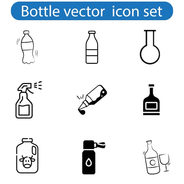 Conjunto de iconos de botella Ilustración de iconos vectoriales de botella en fondo blanco