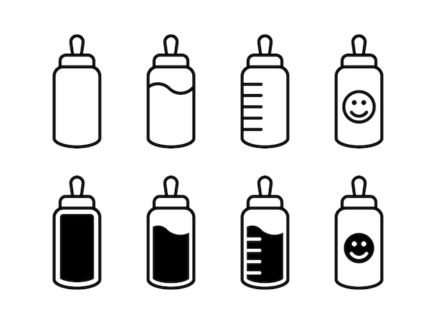 Conjunto de iconos de botellas de leche para bebés Conjunto De Botellas de alimentación para bebés Símbolo de pezón de recién nacido
