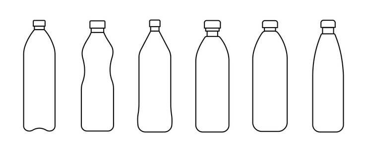 Conjunto de iconos de botellas vectoriales negras Colección de iconas de botellas plásticas de estilo de línea para un contenedor