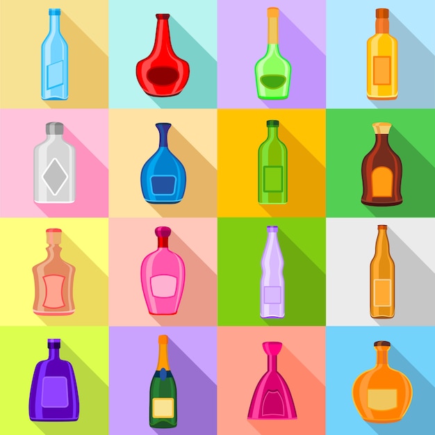 Vector conjunto de iconos de botellas.