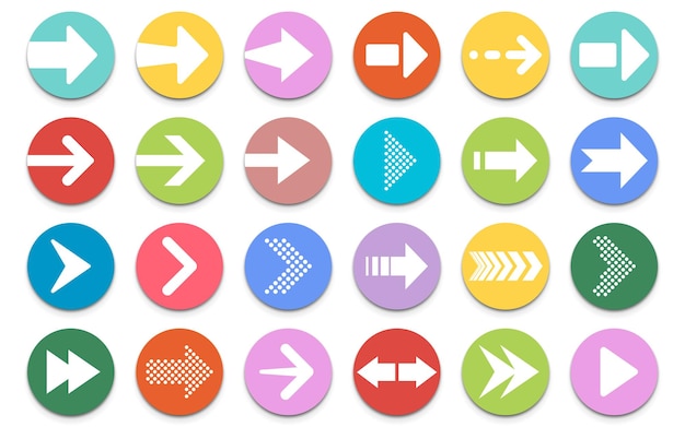 Conjunto de iconos de botón de flecha Iconos de flecha en el botón circular Ilustración vectorial