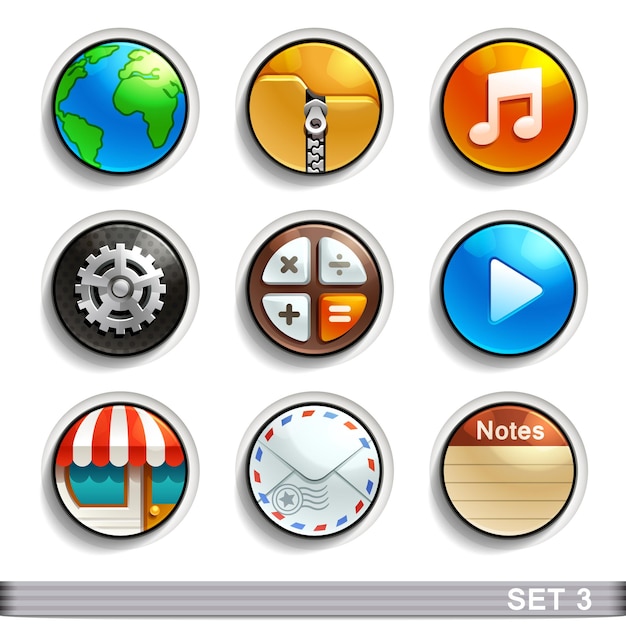 conjunto de iconos de botón redondo de vector