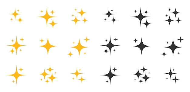 Conjunto de iconos brillantes Clipart de estrellas brillantes en dorado y negro