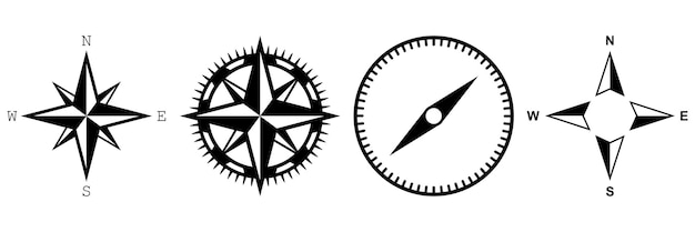 Conjunto de iconos de brújula. Brújula de navegación con puntos cardinales. ilustración vectorial