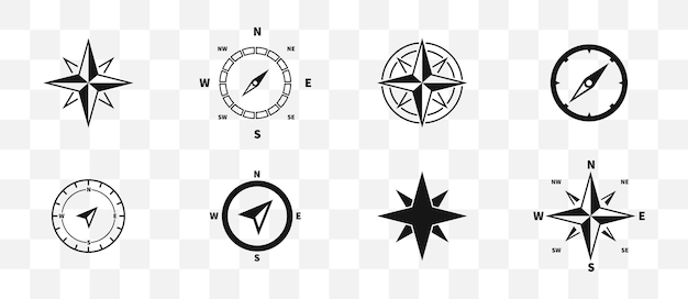 Conjunto de iconos de brújula Conjunto de iconos de rosa de los vientos Colección de símbolos de brújula EPS 10