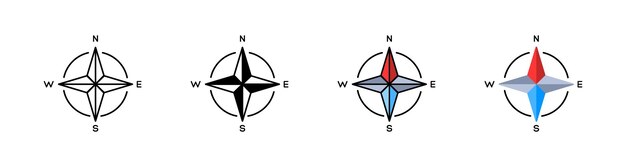 Conjunto de íconos de brújula Íconos de navegación Iconos de estilo plano Íconos vectoriales