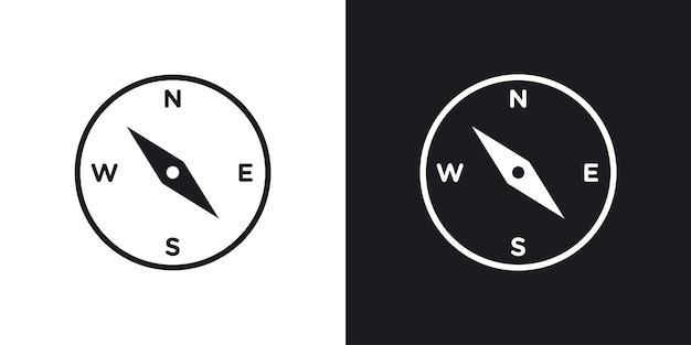 Conjunto de iconos de brújula Símbolo del logotipo del vector de orientación del mapa del círculo en estilo negro lleno y contorneado Signo de descubrimiento del viento norte-sur