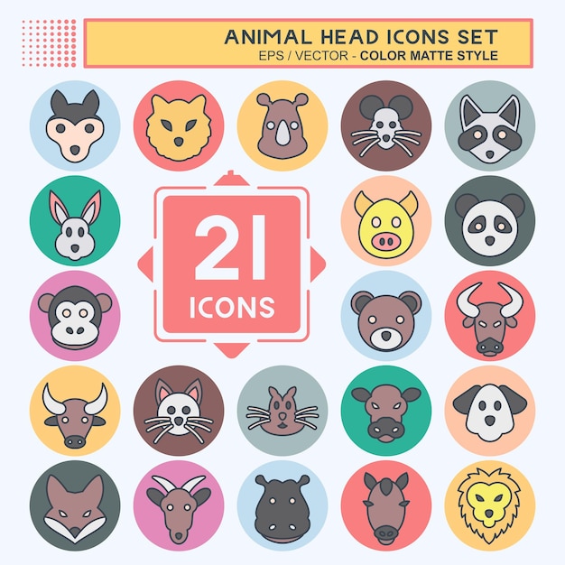 Conjunto de iconos Cabeza de animal relacionado con el símbolo de cabeza de animal Estilo de pareja de color Diseño simple editable