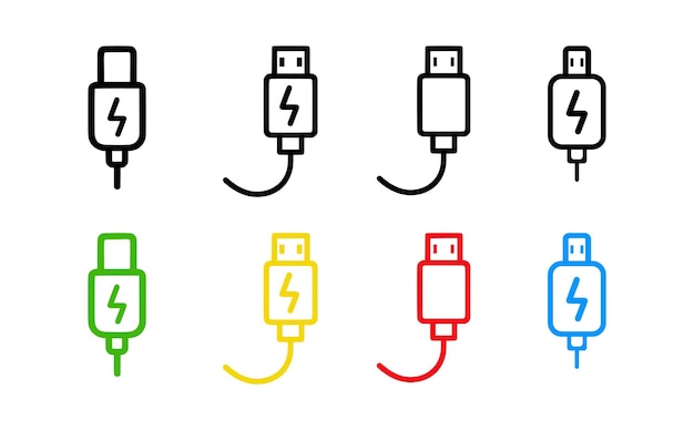 Conjunto de iconos de cables de carga Ilustración vectorial en estilo plano