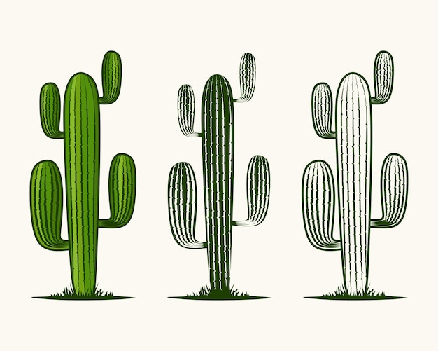 Conjunto de iconos de cactus verdes