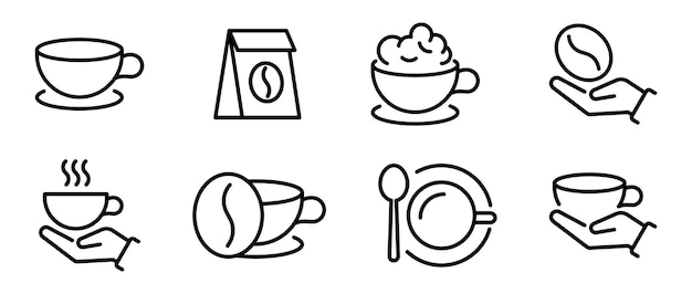 Conjunto de iconos de café Iconos de café de vector plano Iconos de café lineal