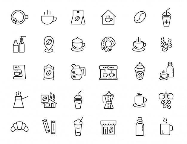 Conjunto de iconos de café lineales. iconos de bebida de café en diseño simple. ilustración vectorial