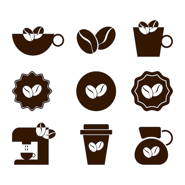 Un conjunto de iconos de café y símbolos vectoriales de productos de café en un estilo plano