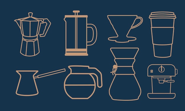 Conjunto de iconos de cafetera de café vector