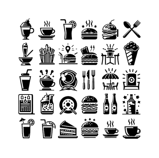 Conjunto de iconos de cafetería icono de restaurante comida y bebida icono de diseño vectorial ilustración