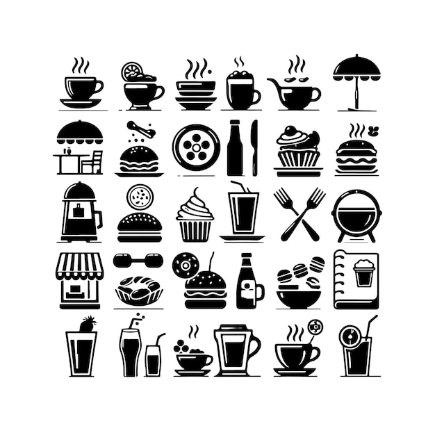 Conjunto de iconos de cafetería icono de restaurante comida y bebida icono de diseño vectorial ilustración