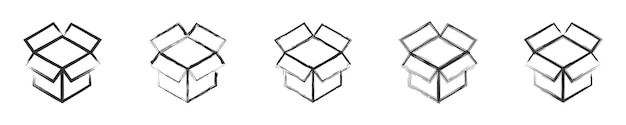 Conjunto de iconos de caja abierta dibujados a mano Ilustración vectorial