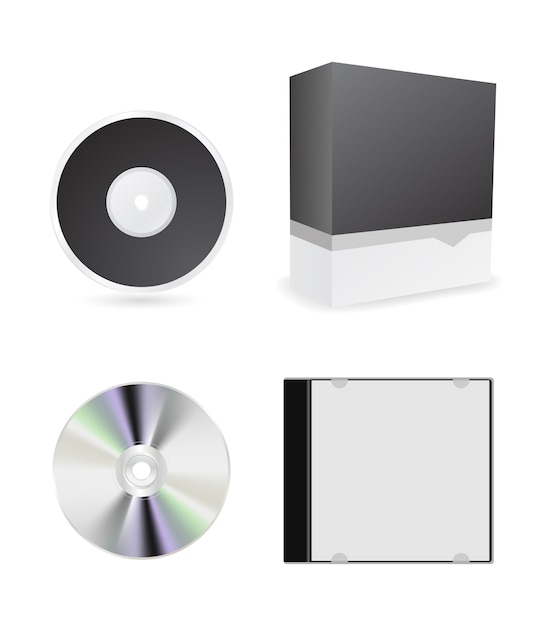 Conjunto de iconos de caja y caja de cd