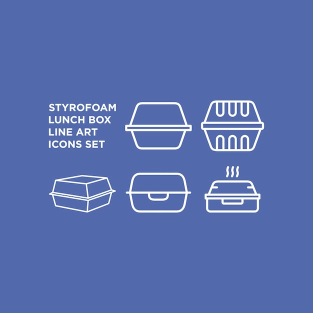 Conjunto de iconos de cajas de comida de espuma Ilustración vectorial del icono de la caja de almuerzo de estiroespuma