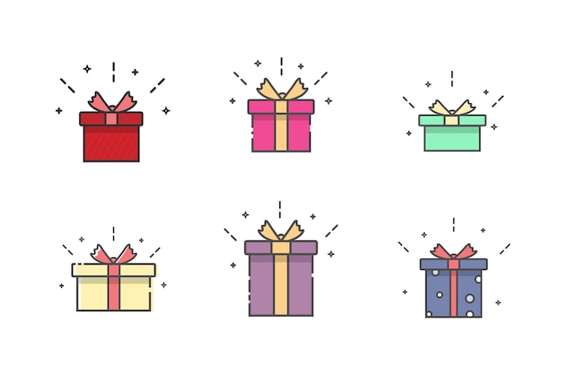 Conjunto de iconos de cajas de regalos coloridas Concepto de ventas de compras