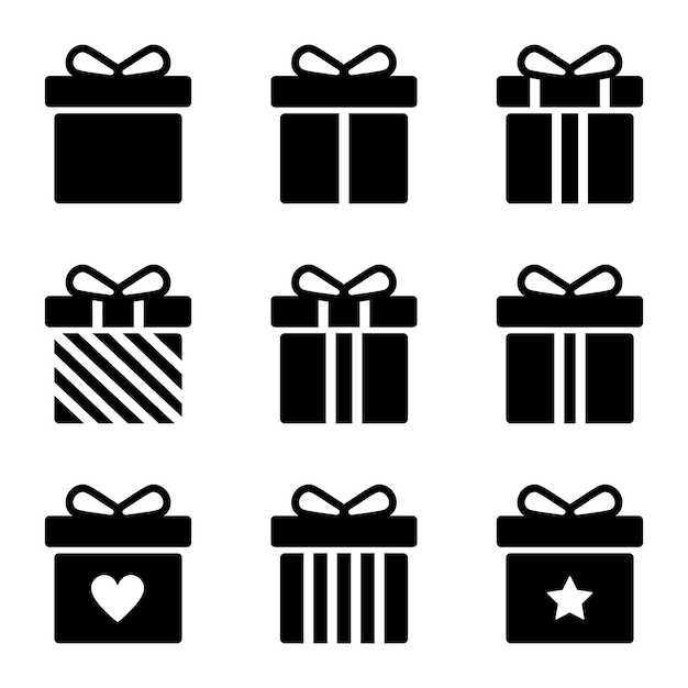 Conjunto de íconos de cajas de regalos Logos de caja de regalos Estilo de silueta Ilustración vectorial