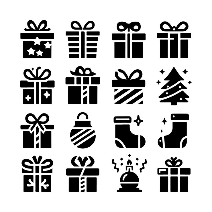 conjunto de iconos de cajas de regalos negras