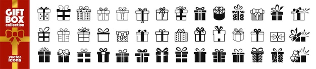 Conjunto de íconos de cajas de regalos para regalos de Navidad y cumpleaños Íconos de regalos Ilustración Símbolo vectorial aislado
