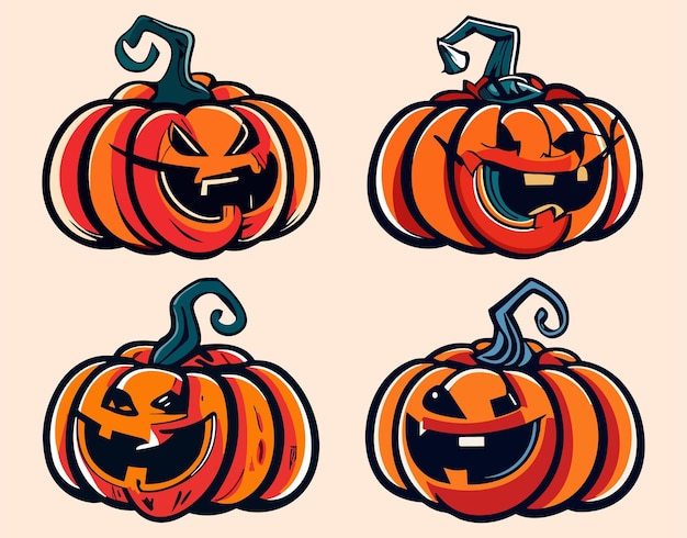 Vector conjunto de iconos de calabaza de halloween calabazas divertidas vintage aisladas sobre fondo blanco ilustración vectorial