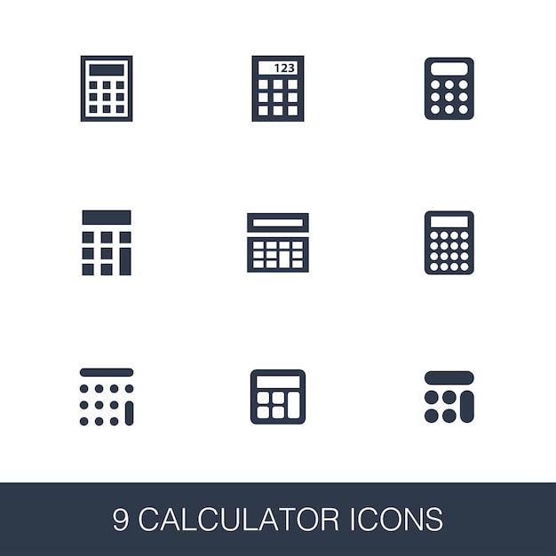 Conjunto de iconos de calculadora. Signos de glifo de diseño simple. Plantilla de símbolo de calculadora. Icono de estilo universal, se puede utilizar para la interfaz de usuario web y móvil