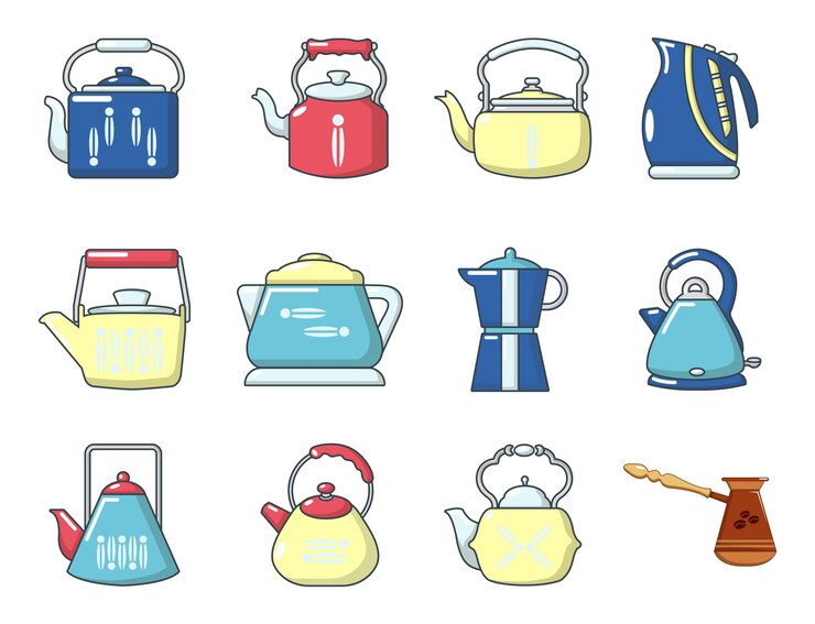 Vector conjunto de iconos de caldera. conjunto de dibujos animados de conjunto de iconos de vector de caldera aislado