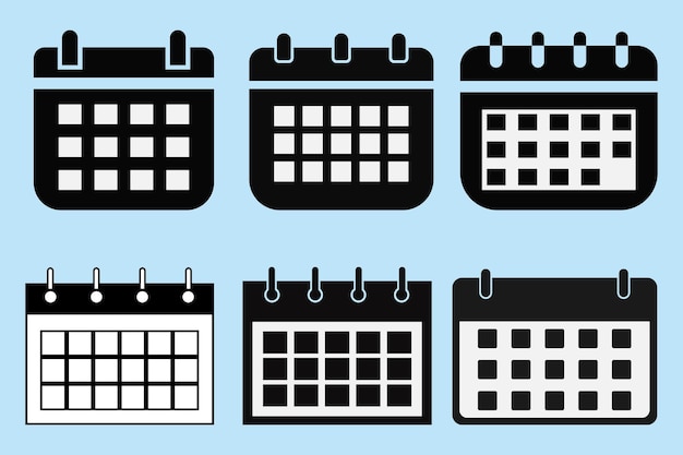 Conjunto de íconos de calendario Icones de calendario Silueta Tabla de tiempo Calendario anual Calendarios de escritorio