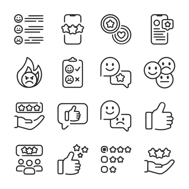 Un conjunto de iconos para calificar y dar comentarios